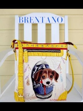 Brentano Yellow Puppy Print Crossbody Bag